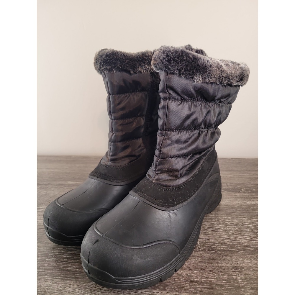 Time and Tru Women's Black Quilted Winter Snow Boots Faux Fur Lined Zip Size‎ 9